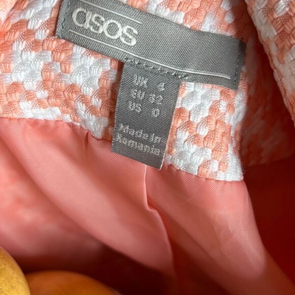 ASOS DESIGN Pink Dogstooth Suit Blazer Size 0 - Picture 5 of 6